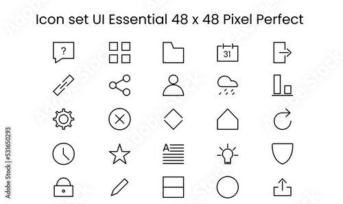 set of icons for web design, essential ui themed icon illustration with outline style used for web or ui purposes with elements consisting of 25 icons