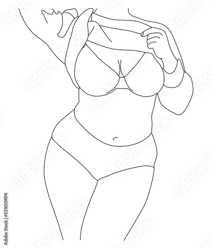 A happy big plump woman with a beautiful plus-size body.