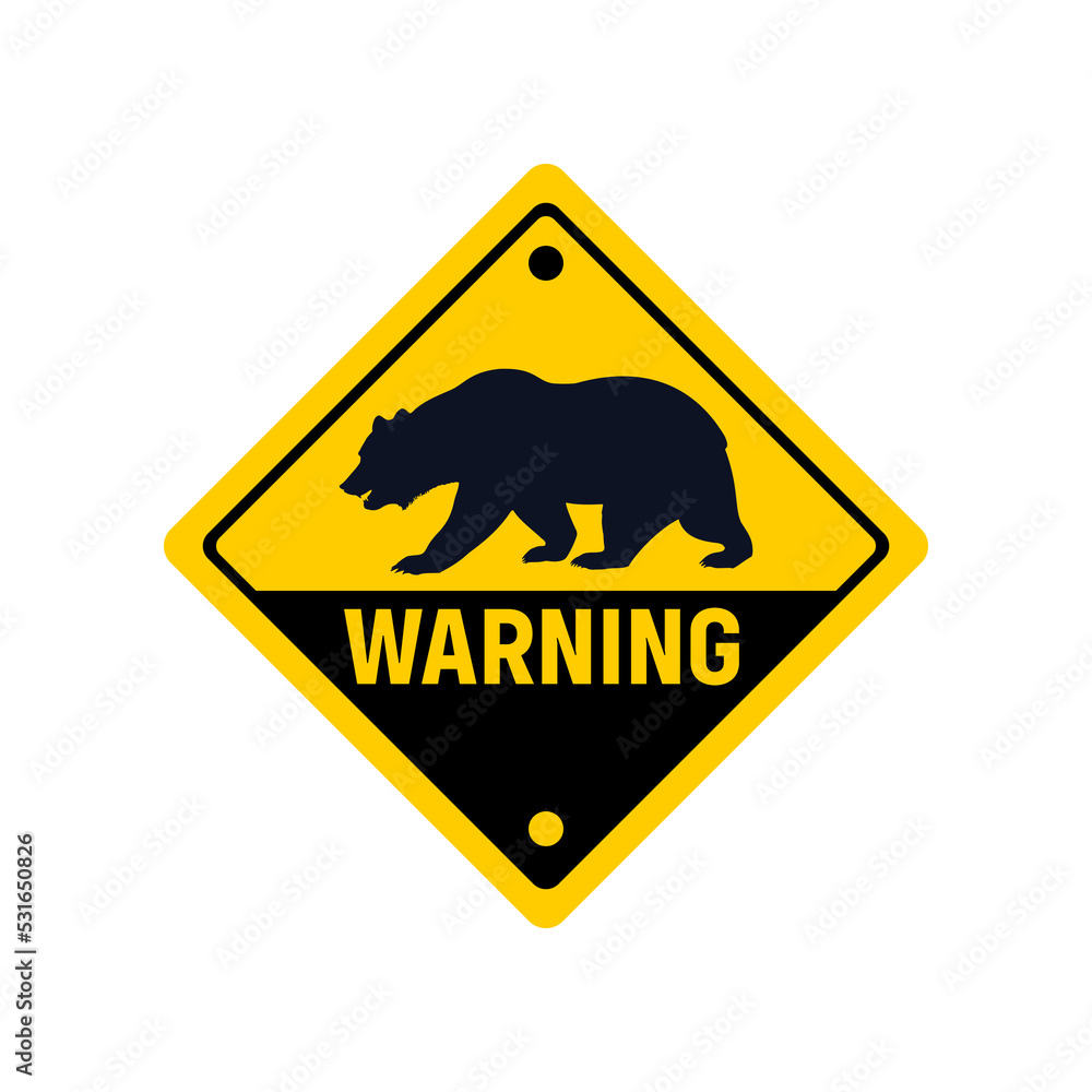 Bear Warning Sign or Bear Warning Symbol Plate Isolated on White