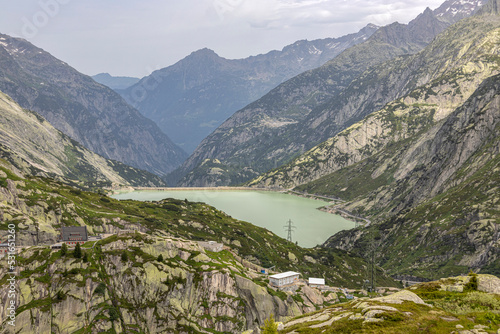 Tableau sur toile View of Räterichsboden Lake at Grimsel Pass in Switzerland