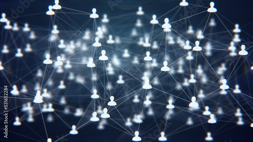 Social network connection in digital cyberspace. Connecting people on the internet, business network, data connection technology, community, or teamwork concept. 3D illustration