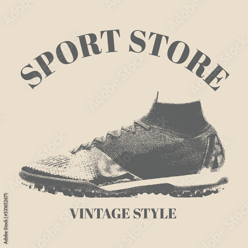 logo sport shoes. Nice high top sneakers. Sneakers for every day. Pair of textile hipster sneakers with rubber toe. Shoes retro vintage style image. Hand drawn isolated template design