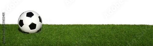 Soccer ball on grass isolated on white