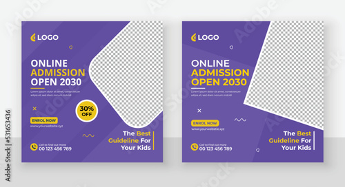 School Admission Social Media Post Design, Back to School Social Media Post Template