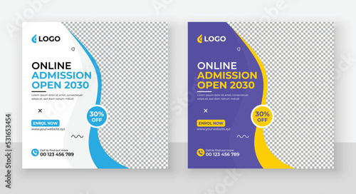 School Admission Social Media Post Design, Back to School Social Media Post Template