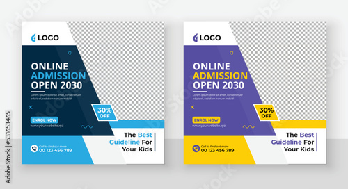 School Admission Social Media Post Design, Back to School Social Media Post Template