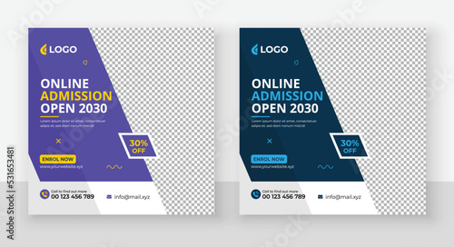 School Admission Social Media Post Design, Back to School Social Media Post Template