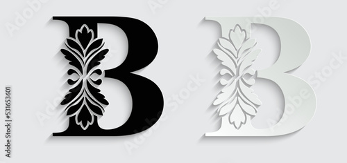 letter B flower letters. Vintage ornament initial Alphabet. Logo vector 