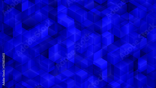 3d cubes abstract background. Blue isometric digital technology futuristic blocks on dark surface. 