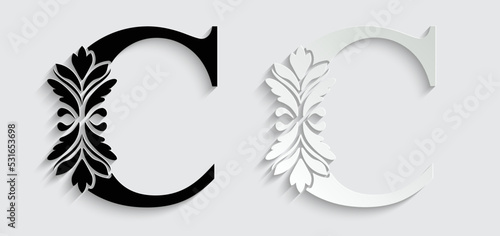 letter C flower letters. Vintage ornament initial Alphabet. Logo vector	
