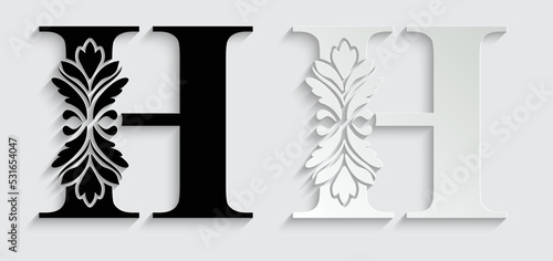 letter H flower letters. Vintage ornament initial Alphabet. Logo vector 