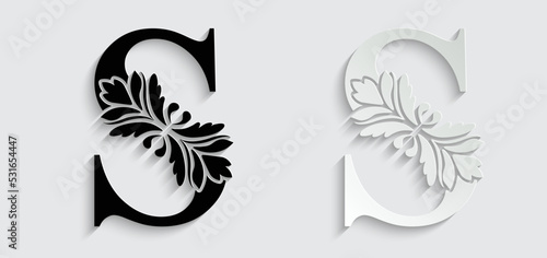 letter S flower letters. Vintage ornament initial Alphabet. Logo vector	
 photo