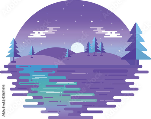 Flat illustration beautiful night landscape design