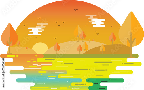 Flat beautiful noon landscape design