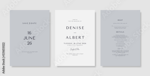 Simple and elegant wedding card template. set of minimalist wedding invitation template