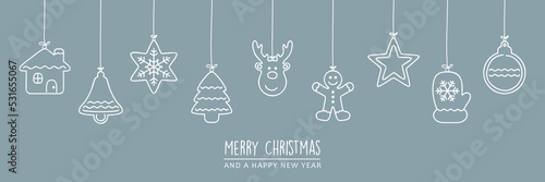 merry christmas card with white hanging decoration