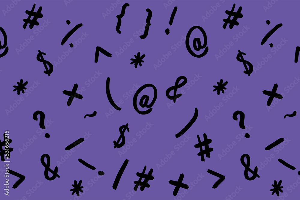 pattern with the image of keyboard symbols. Punctuation marks. Template for applying to the surface. fiolet background pattern with the image of keyboard symbols. Punctuation marks. Template for applying to the surface. fiolet background