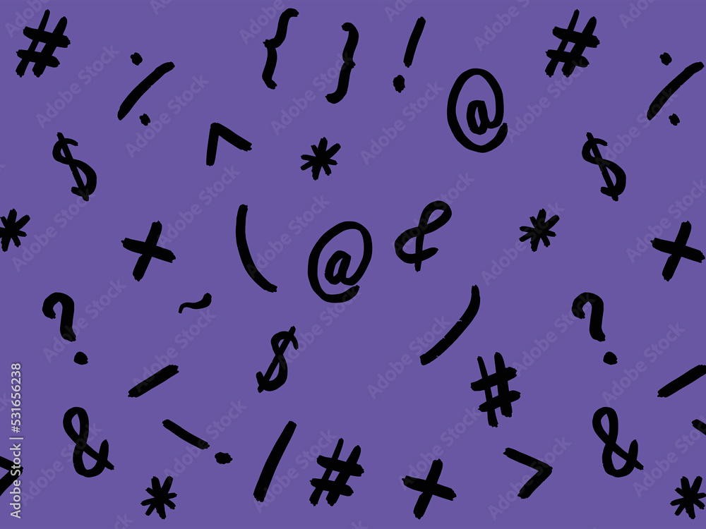 pattern with the image of keyboard symbols. Punctuation marks. Template for applying to the surface. fiolet background pattern with the image of keyboard symbols. Punctuation marks. Template for applying to the surface. fiolet background