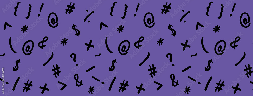 pattern with the image of keyboard symbols. Punctuation marks. Template for applying to the surface. fiolet background. Banner for insertion into site. pattern with the image of keyboard symbols. Punctuation marks. Template for applying to the surface. fiolet background. Banner for insertion into site.