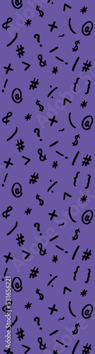pattern with the image of keyboard symbols. Punctuation marks. Template for applying to the surface. fiolet background. Vertical banner for insertion into site.