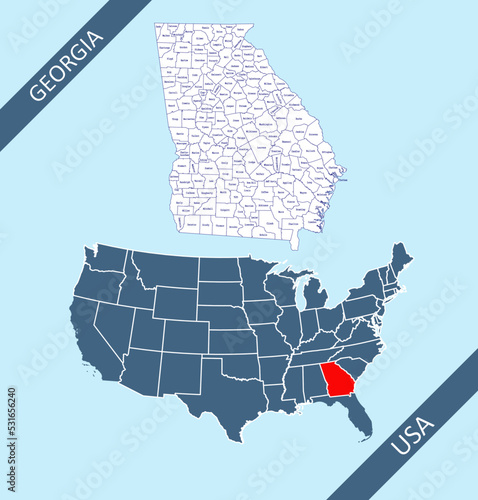 Georgia counties labeled on USA map photo