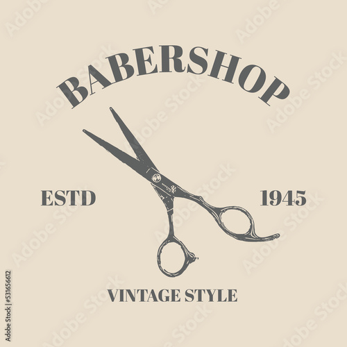 logo Scissors hand drawn vector illustration. vintage retro style Logo template for a hairdresser, beauty salon or tailoring studio. template design