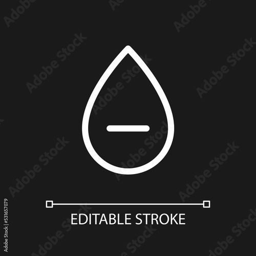 Negative blood type pixel perfect white linear ui icon for dark theme. Blood transfusion. Vector line pictogram. Isolated user interface symbol for night mode. Editable stroke. Arial font used