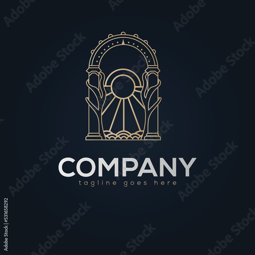 Fantastic Door Logo Design. Sun, Ocaean, Door Vector Design. photo