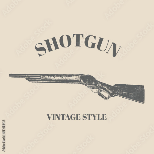 Logo old Shotgun Hunting Vintage Style. Suitable for Advertising, Hunt Equipment, Club And Other Use. Dark Brown Retro Style. Vector Illustration template design