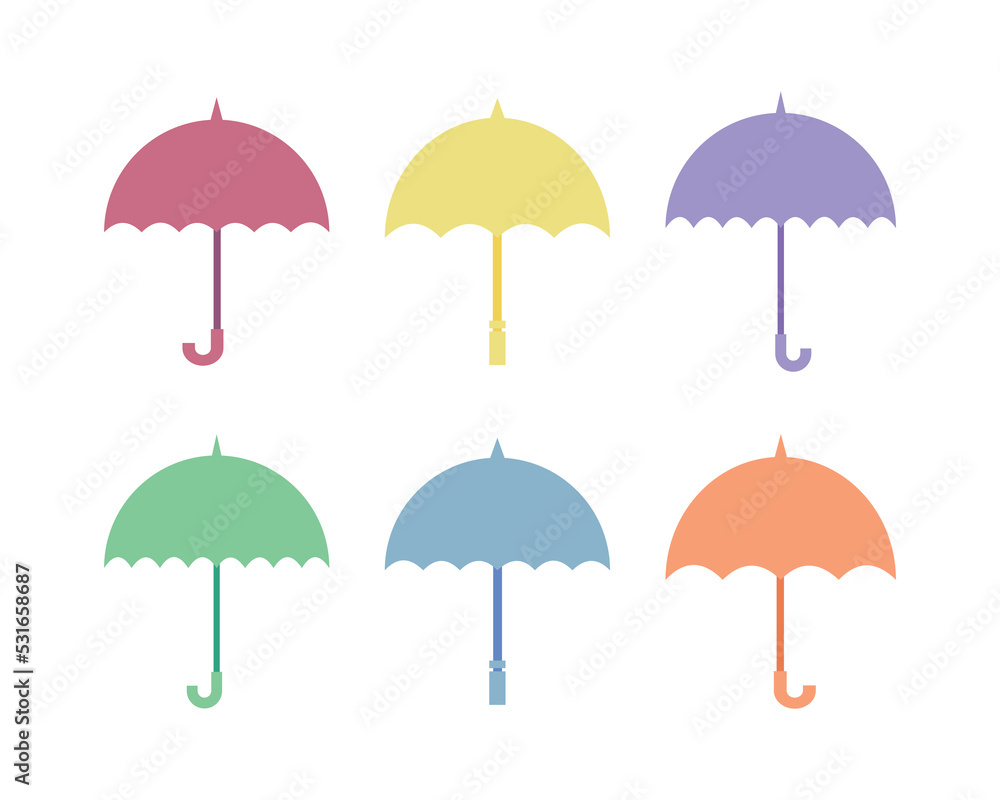 Simple vector colored umbrellas isolated on white background. Rain umbrella icons set, weather forecast - cute seasonal illustration