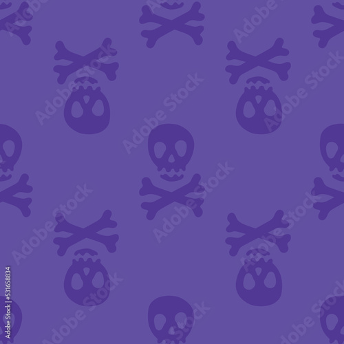 Scary pattern, colorful Halloween print. Autumn pirate wallpaper or party background with skulls - for fabric, for textiles, for wrapping paper. Halloween seamless pattern with skull with crossbones.