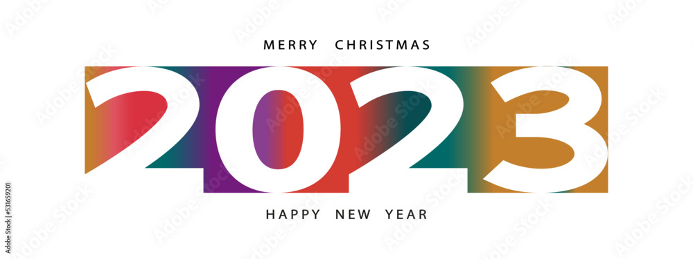 Happy new year and Merry Christmas2023 Number paper cut text on colourful background.Design with 2023 colour trend for greeting card wishe, Brochure design template,card,banner. Vector illustration Happy new year and Merry Christmas2023 Number paper cut text on colourful background.Design with 2023 colour trend for greeting card wishe, Brochure design template,card,banner. Vector illustration