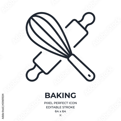 Baking editable stroke outline icon isolated on white background flat vector illustration. Pixel perfect. 64 x 64.