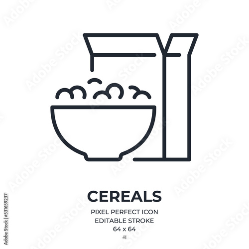 Breakfast cornflakes editable stroke outline icon isolated on white background flat vector illustration. Pixel perfect. 64 x 64.