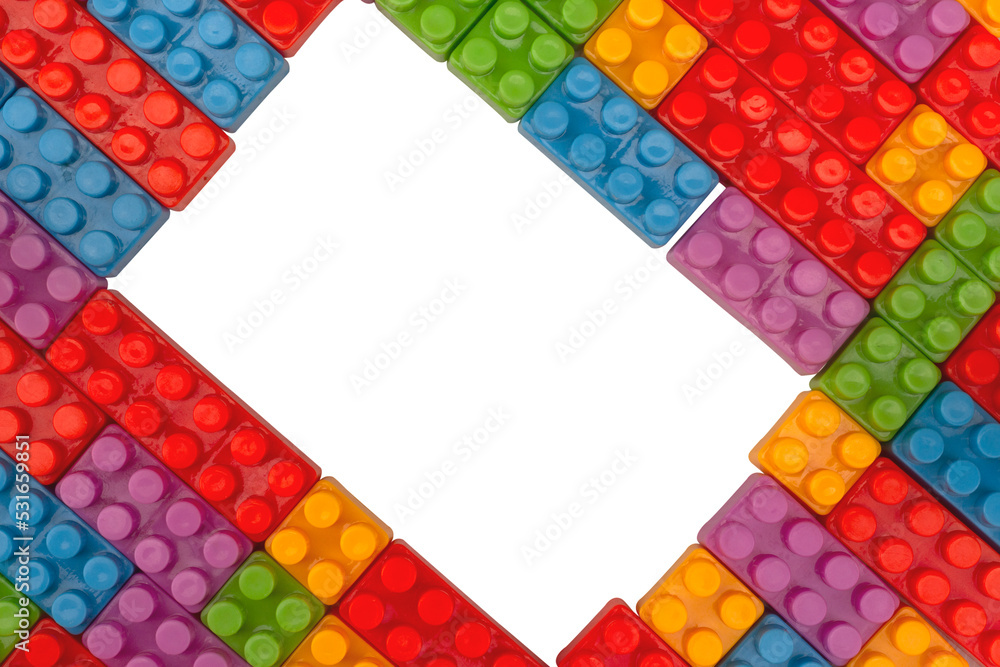 Plastic toy blocks multi-colored children's building kit cubes.
