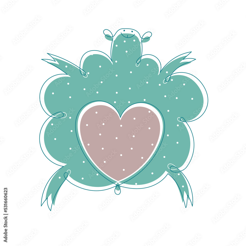 Cute lamb with a heart on its belly vector linear illustration. Sheep in continuous line art drawing style. Cute lamb with a heart on its belly vector linear illustration. Sheep in continuous line art drawing style.
