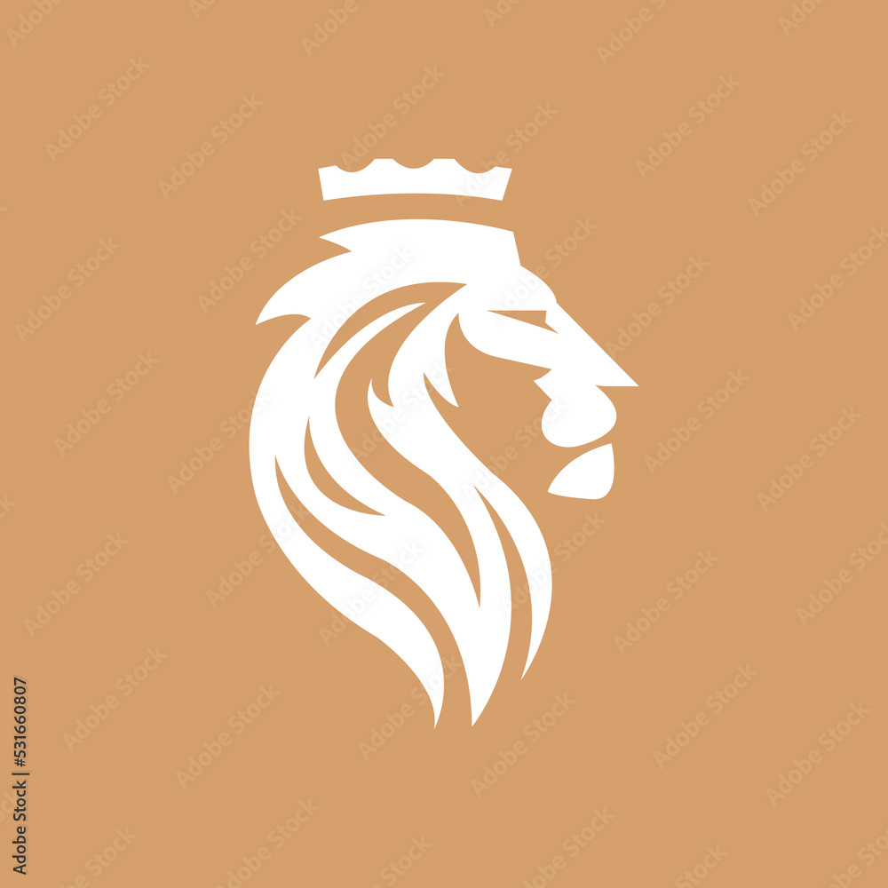 Lion head logo icon. Royal gold crown badge symbol. Premium king animal sign. Vector illustration. Lion head logo icon. Royal gold crown badge symbol. Premium king animal sign. Vector illustration.