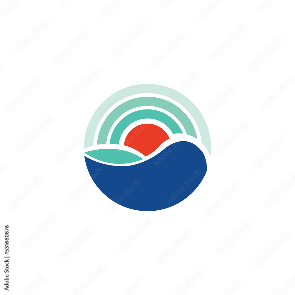 Holiday Vector Logo Design, Sun, Wave, Mountain, Nature logo concept design Holiday Vector Logo Design, Sun, Wave, Mountain, Nature logo concept design