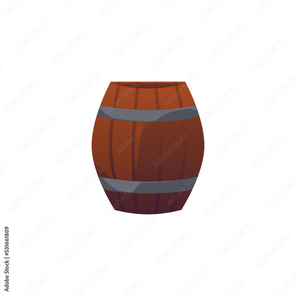 Wooden barrel for storing beer or wine flat vector illustration isolated. Wooden barrel for storing beer or wine flat vector illustration isolated.