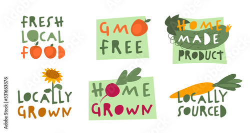Fototapeta Naklejka Na Ścianę i Meble -  Organic food, gardening, farming stickers. GMO free labels