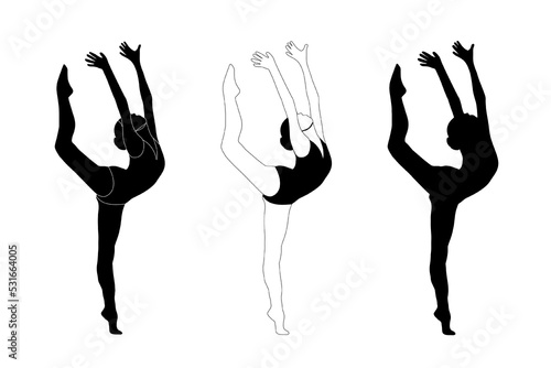Flat design gymnast, gym girl  silhouette illustration. Gymnastics. Isolated vector