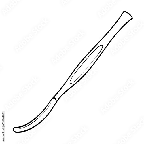 Sketch outline of the silhouette of a scalpel. Dental, medical instruments. Vector line drawing.