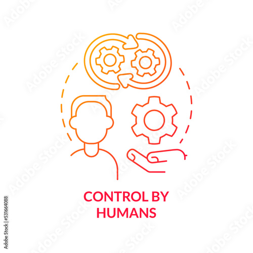 Control by humans red gradient concept icon. Changing algorithm. Disadvantage of AI marketing abstract idea thin line illustration. Isolated outline drawing. Myriad Pro-Bold font used