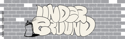 Brick wall with graffiti.  Underground graffiti text vector illustration.