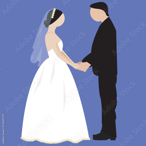 Abstract silhouette of wedding couple groom and bride. Woman and man portrait. Invitation card. Wedding ceremony. Marriage people vector illustration. Newlyweds poster wall print decor 
