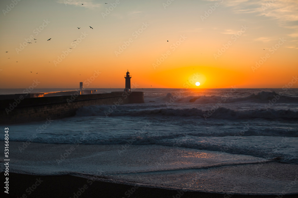 View of the Lighthouse at Atlantic ocean in Porto, Portugal. View of the Lighthouse at Atlantic ocean in Porto, Portugal.
