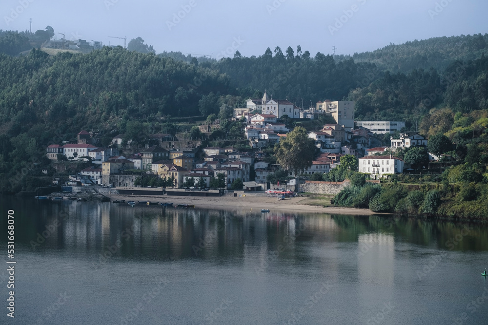 View of Arnelas Beach located on the left bank of the Cascade River Douro, Portugal.