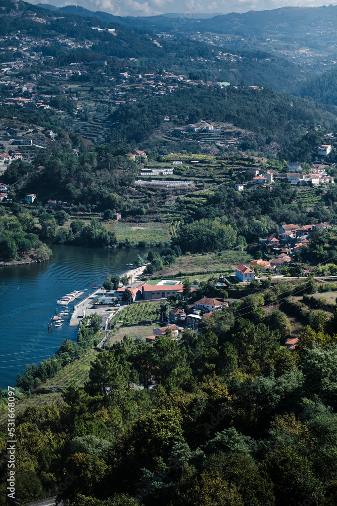 View of the Douro river and hills of the Douro Valley, Portugal.