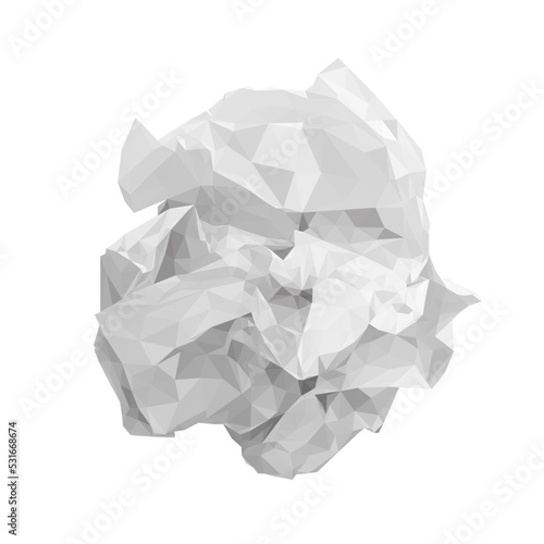 white crumpled paper ball low poly