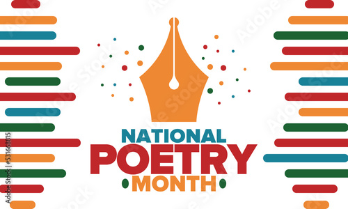 National Poetry Month in April. Poster with handwritten lettering. Poetry Festival in the United States and Canada. Literary events and celebration. Greeting card, invitation, banner or background